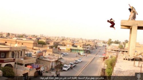 Image released by ISIS showing a man being executed for allegedly being a homosexual.