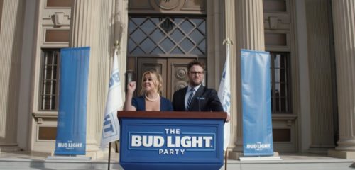 Amy Schumer and Seth Rogen in Bud Light's pro-transgender commercial.