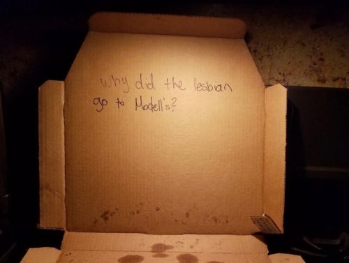 The joke found inside Jennifer and Jeanine Nyx’s pizza box.