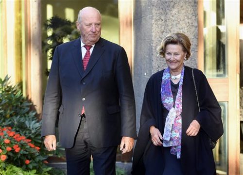 Norway's King Harald V and Queen Sonja arrive at the State Guest House, Helsinki, Finland, on Monday Sept. 5, 2016, during a state visit to Finland.