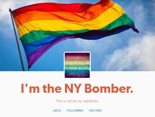 This screenshot is of a Tumblr account that reportedly claimed responsibility for an explosion in New York City that injured 29 people. Authorities are investigating the account's authenticity.