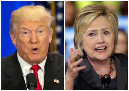 File-This file photo combo of file images shows U.S. presidential candidates Donald Trump, left, and Hillary Clinton.