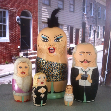 Russian nesting dolls featuring characters from the John Waters movie, "Female Troubles"