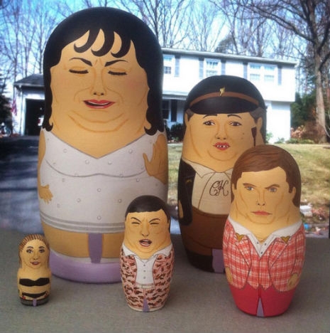Russian nesting dolls featuring characters from the John Waters movie, "Polyester"