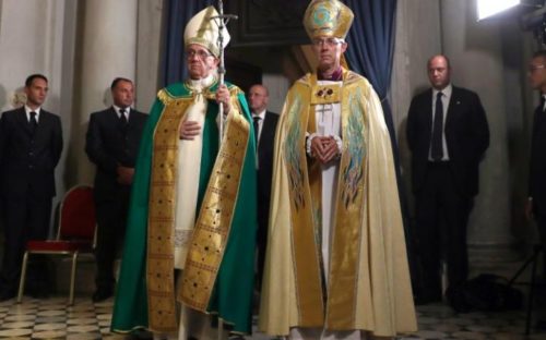 Pope Francis (left) and the Archbishop of Canterbury Justin Welby wearing their best dresses.