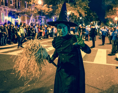 The Wicked Witch of the West competes in the 2015 High Heel Drag Queen Race, an informal costumed drag queen race held the Tuesday before Halloween in Washington, D.C.