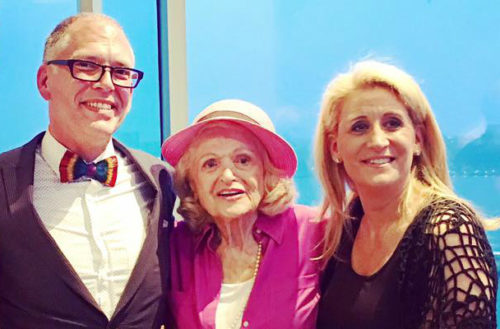 Edie Windsor and now-wife Judith Kasen (right) celebrate Jim Obergefell's 50th birthday.