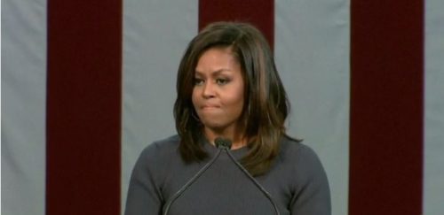 Michelle Obama speaking at a Clinton rally in New Hampshire, Oct. 13. Michelle Obama