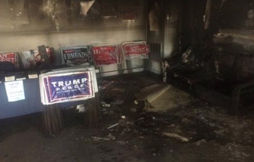 The aftermath from a firebomb tossed into a local North Carolina GOP office.