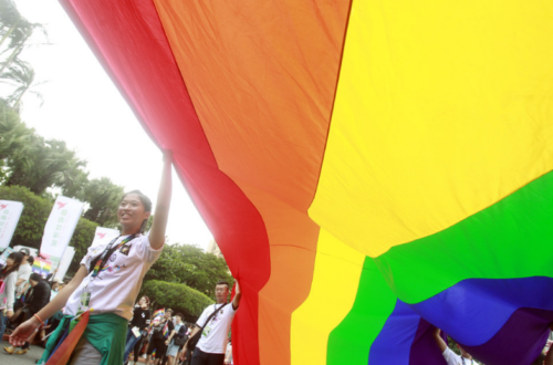 Revelers participate in a gay pride parade in Taipei, Taiwan, Saturday, Oct. 31, 2015.
