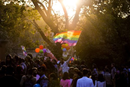 Indian members and supporters of the lesbian, gay, bisexual, transgender (LGBT) community take part in a pride parade in New Delhi on November 27, 2016
Hundreds of members of the LGBT community marched through the Indian capital for the ninth annual Delhi Queer Pride Parade.