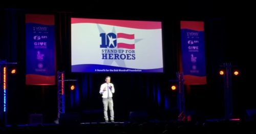 Jon Stewart on stage at the Woodruff Foundation’s 10th annual Stand Up for Heroes Benefit