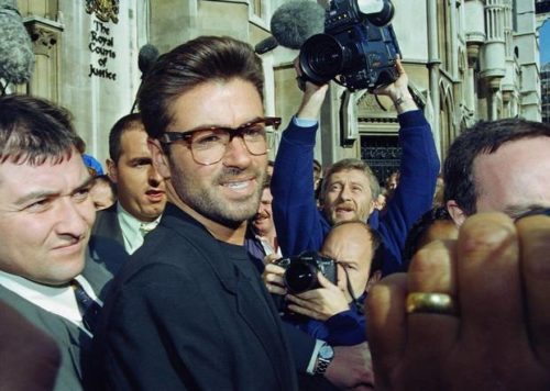 George Michael, 30, arrives at the Royal Courts of Justice in London at the start of his court action against Sony Music Entertainment Oct. 18, 1993. George Michael