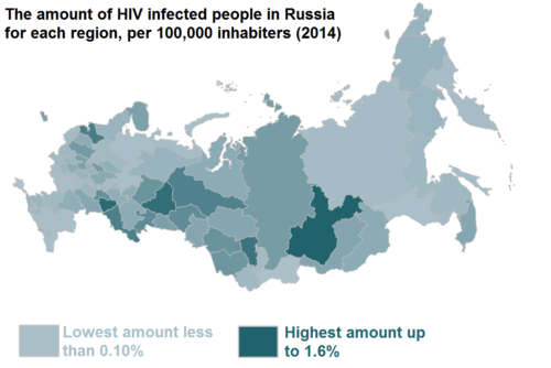HIV infection rate by region in Russia in 2014. hiv_infected_people_by_regions_in_russia_2014