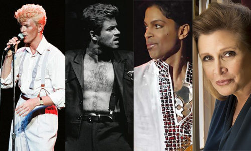 David Bowie, George Michael, Prince, and Carrie Fisher