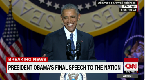 President Barack Obama delivers his farewell speech on Jan. 10, 2017 in Chicago. Barack Obama farewell speech