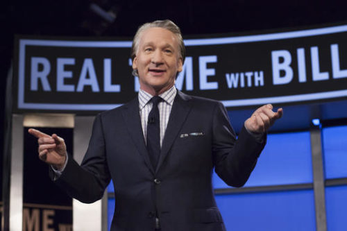 This April 8, 2016 photo released by HBO shows Bill Maher, host of "Real Time with Bill Maher," during a broadcast of the show in Los Angeles. Controversial Breitbart editor Milo Yiannopoulos will join Maher on his political talk show on Friday, Feb. 17.