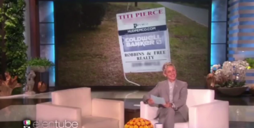The segment involved making fun of signs and ads. ellen titi pierce