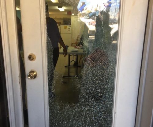 Damage to Casa Ruby's front door.