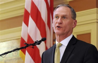 FILE - In this Jan. 12, 2016 file photo, South Dakota Gov. Dennis Daugaard delivers his during his annual state of the state address at the state Capitol in Pierre. Daugaard vetoed a bill Tuesday, March 1, 2016, that would have made it the first state in the U.S. to approve a law requiring transgender students to use the bathrooms and locker rooms that match their sex at birth.