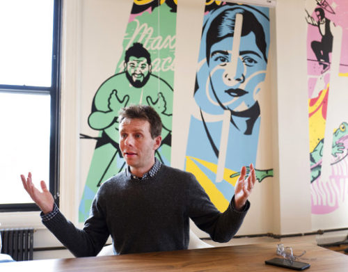 In this March 13, 2017 photo, Scott Heiferman, CEO of Meetup, talks during an interview in New York. The online networking site is partnering with a left-leaning labor union and a former Hillary Clinton aide to roll out a platform for organizing people who oppose President Donald Trump.