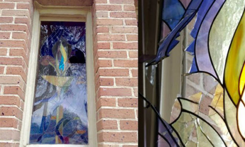 The broken window.