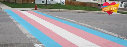 Lethbridge Pride explained to council members why trans representation is important. transgender crosswalk