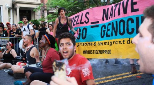 No Justice No Pride protesters blocking the Capital Pride Parade.