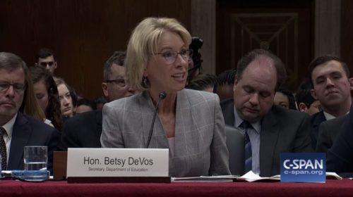 Education Secretary Betsy DeVos was questioned by Sen. Jeff Merkley on if she would protect LGBTQ students from discrimination. Betsy DeVos