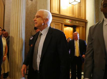 Sen. John McCain, R-Ariz. arrives on Capitol Hill in Washington, Tuesday, July 25, 2017, as the Senate was to vote on moving head on health care with the goal of erasing much of Barack Obama's law. McCain health care vote