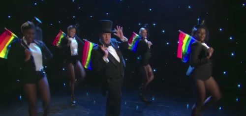 James Corden performs to support transgender military members on the Late Late Show.