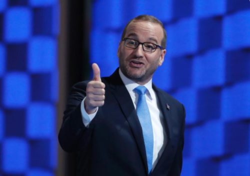 Chad Griffin, president of the Human Rights Campaign gives a thumbs-up after speaking during the final day of the Democratic National Convention in Philadelphia. HRC, one of the nation's leading gay rights groups, is launching a $26 million political organizing effort ahead of 2018 midterm elections. Chad Griffin