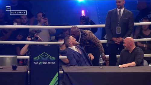 Floyd Mayweather went after Conor McGregor with a homophobic slur on Friday in London during a press conference ahead of their boxing match on August 26. mayweather mcgregor london