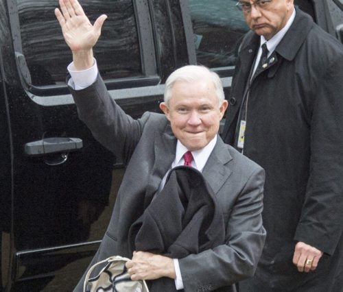 Jeff Sessions arriving at Donald Trump's Inauguration in 2017.