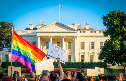 Protesters at the White House demonstrating against the ban on transgender soldiers.