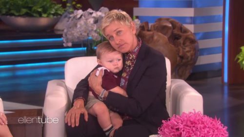 Ellen snuggling with baby Emmett. Ellen DeGeneres baby