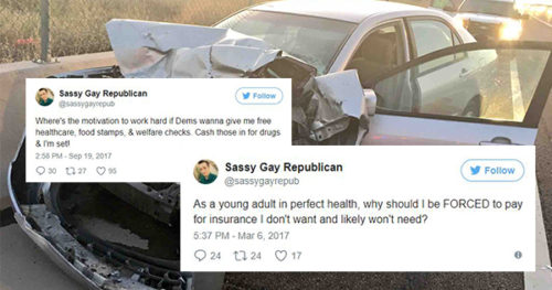 The Sassy Gay Republican was in a serious car accident, and is now soliciting funds. sassy gay republican