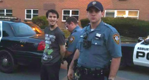 Morris May being arrested by Asbury Park police officers after pepper spraying a transgender person without reason.
