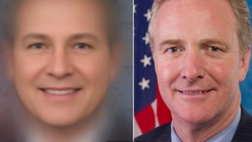 Composite of all faces in Congress (left), and Democrat Chris Van Hollen (right), who our analysis suggested was the Senator with most similar features.