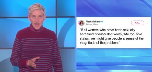 Ellen DeGeneres shares that she has been the victim of sexual assault or harassment as part of the #metoo campaign.