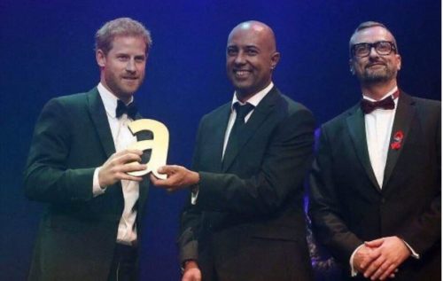 Prince Harry accepts a Legacy Award at the Attitude Awards. prince harry princess diana award