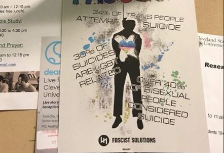 An anti-LGBT flier found on Cleveland State University campus. lgbt suicide flier