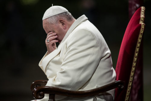 Pope Francis celebrates the 'Via Crucis' procession at Colosseum in Rome on April 18, 2014.