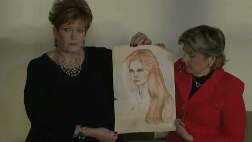 Gloria Allred and Beverly Nelson hold up a portrait of Nelson at age 15, when she said she was sexually assaulted by Roy Moore. Beverly Nelson Roy Moore assault