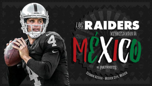 The Oakland Raiders are hosting the New England Patriots this Sunday in Mexico City. raiders patriots mexico