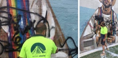 "Christian Lives Matter" vandal destroying a mural of George Michael