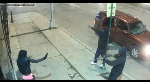 Video surveillance footage of the victim being robbed. trans robbery
