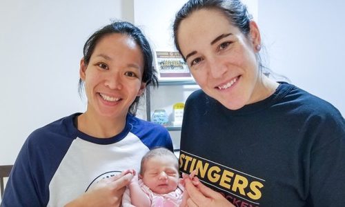 Julie Chu and Caroline Ouellette with their baby, Liv Chu-Ouellette. Julie Chu Caroline Ouellette baby