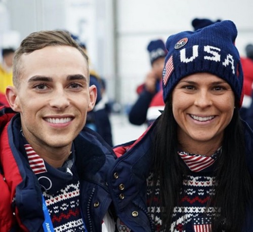 Brittany Bowe with figure skater Adam Rippon in Pyeongchang.