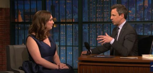 Sarah McBride and Seth Meyers